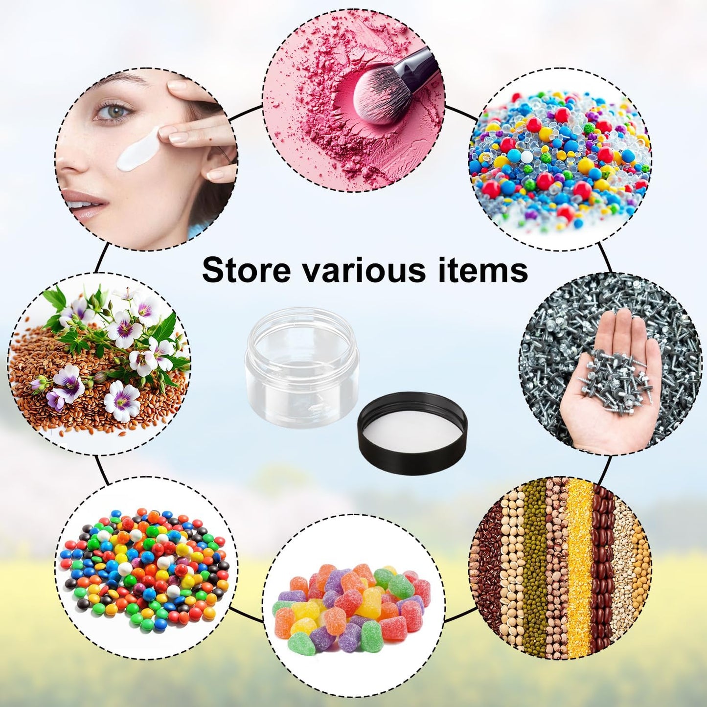 110 Packs 2 OZ Transparent Plastic Jars with black Lids, Body Butter Containers, Cosmetic Containers jars for Kitchen Ingredients, beads, sequins, Lotion, Cream, DIY Crafts and More by KUKLIPJIM.