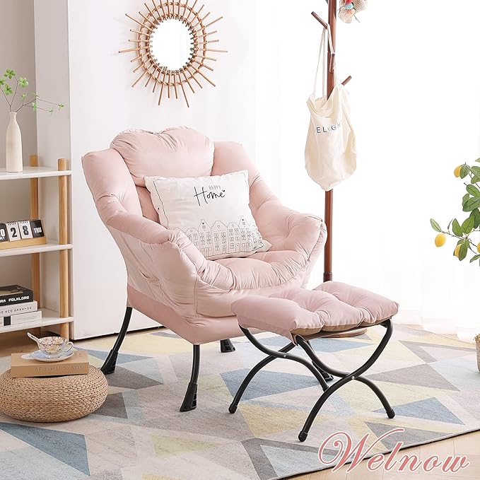 Welnow Lazy Chair with Ottoman, Modern Accent Chair with Armrests and a Side - Image 9