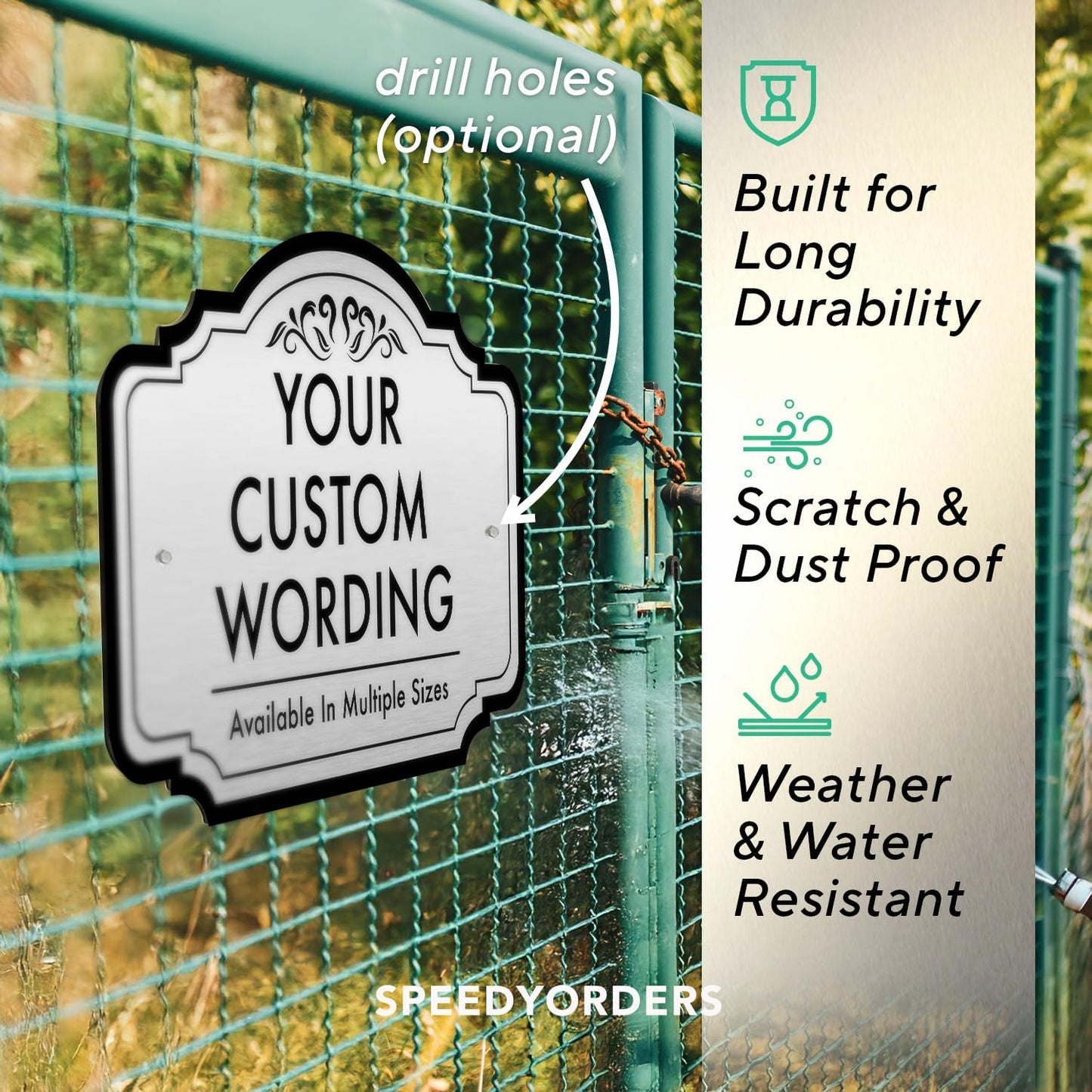 Design 24x18 In Metalic Silver Decorative Outdoor Personalized Aluminum Driveway Signs, Custom Waterproof Made In USA