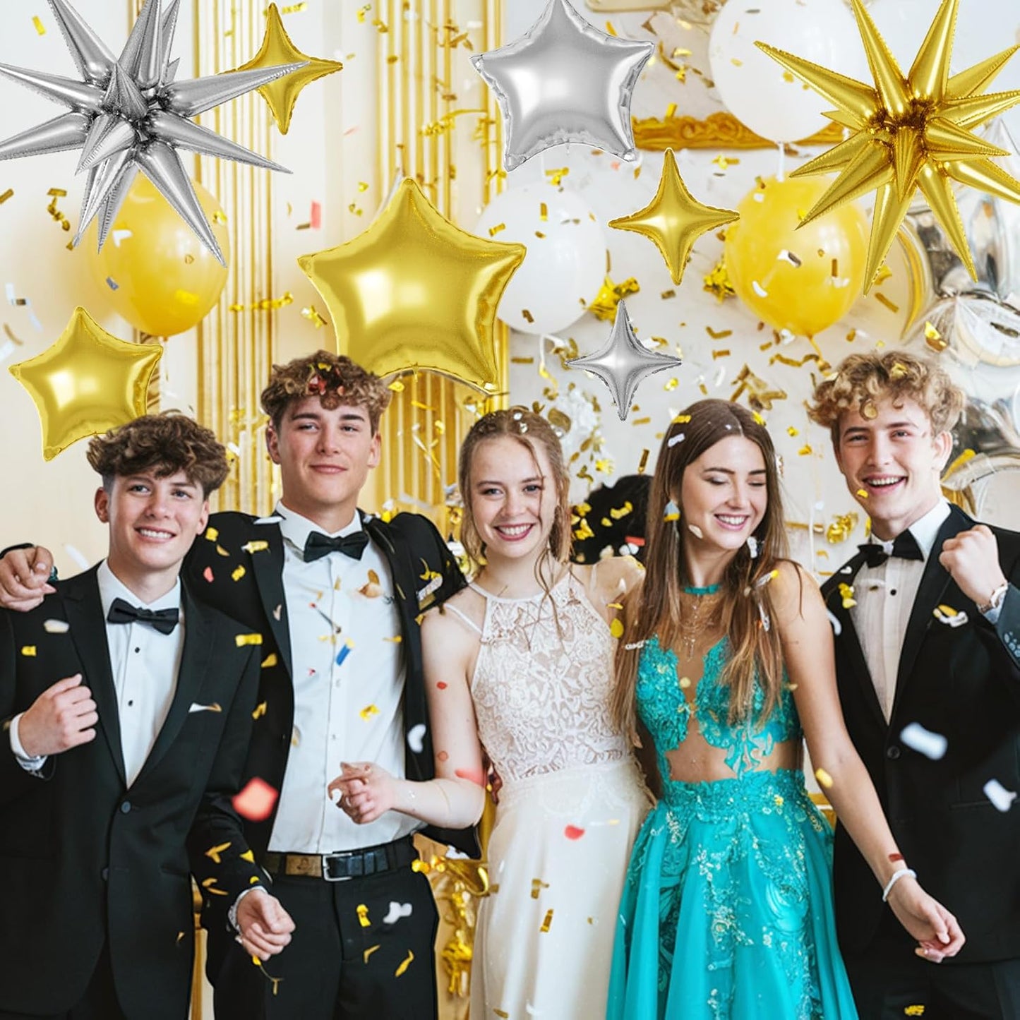 16 Pcs Gold Silver Star Balloons, 22/18/10 Inch Foil Balloons, Four-Pointed Balloon for Kids Men Birthday Graduation Wedding Bridal Baby Shower Party Decorations