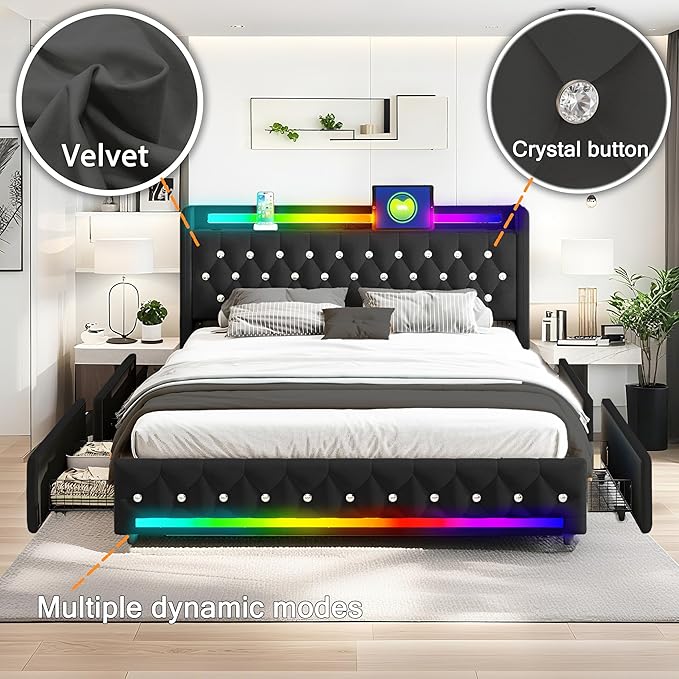 Music Player Bed with Bluetooth Speakers, Queen Size Smart Bed, USB&Type C - Image 9