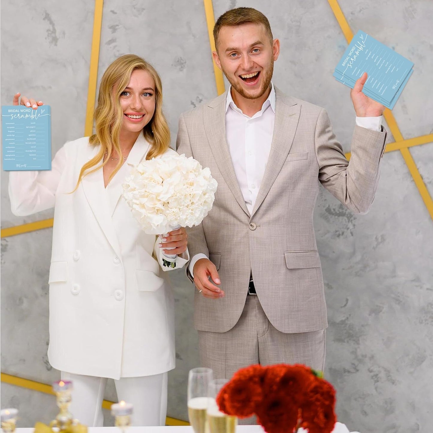 Minimalist Bridal Shower Games, 30 Light Blue Bridal Word Scramble Cards + 1 Answer Card, Wedding Bachelorette Engagement Party Supplies - A16