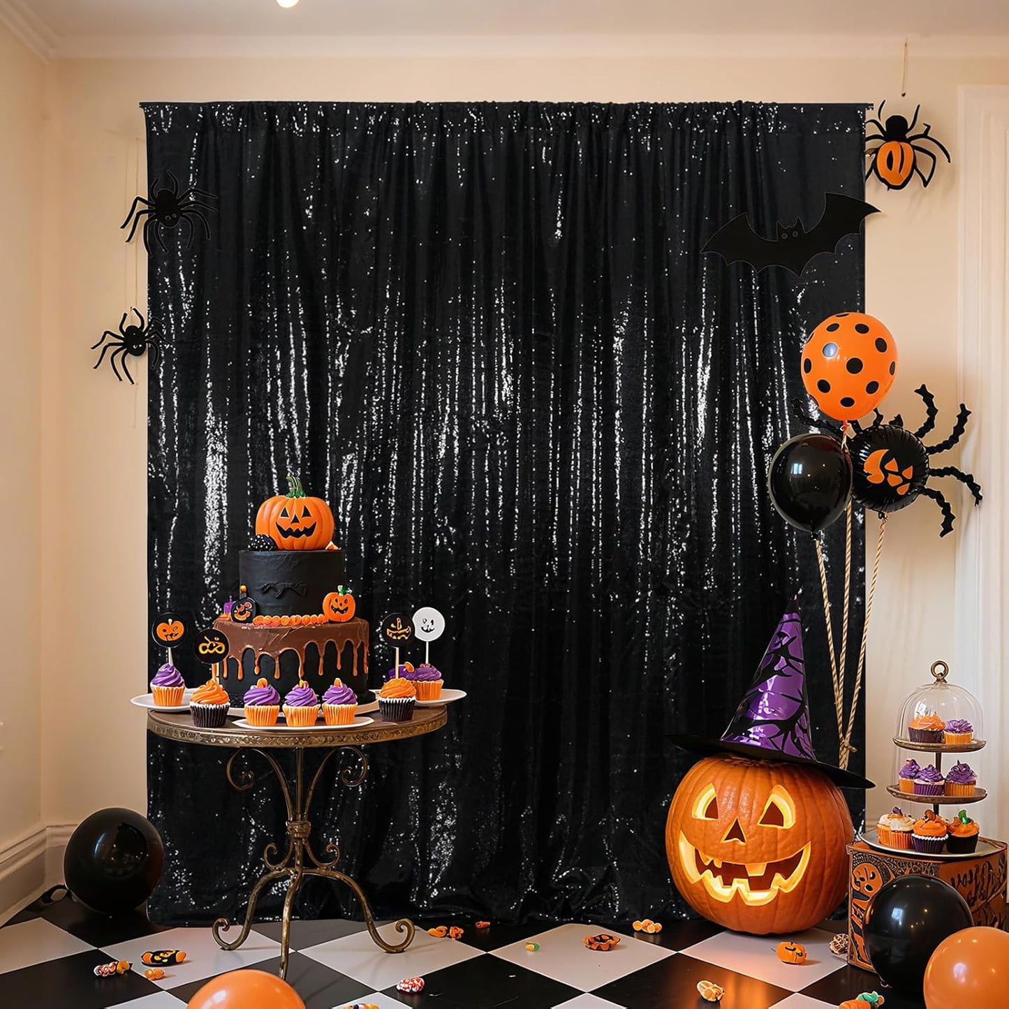 Poise3EHome 5Ft x 7Ft Black Sequin Backdrop, Glitter Thick Sequin Background Drapes Sequence Xmas Thanksgiving Backdrop for Wedding Party Holiday Festival Decor