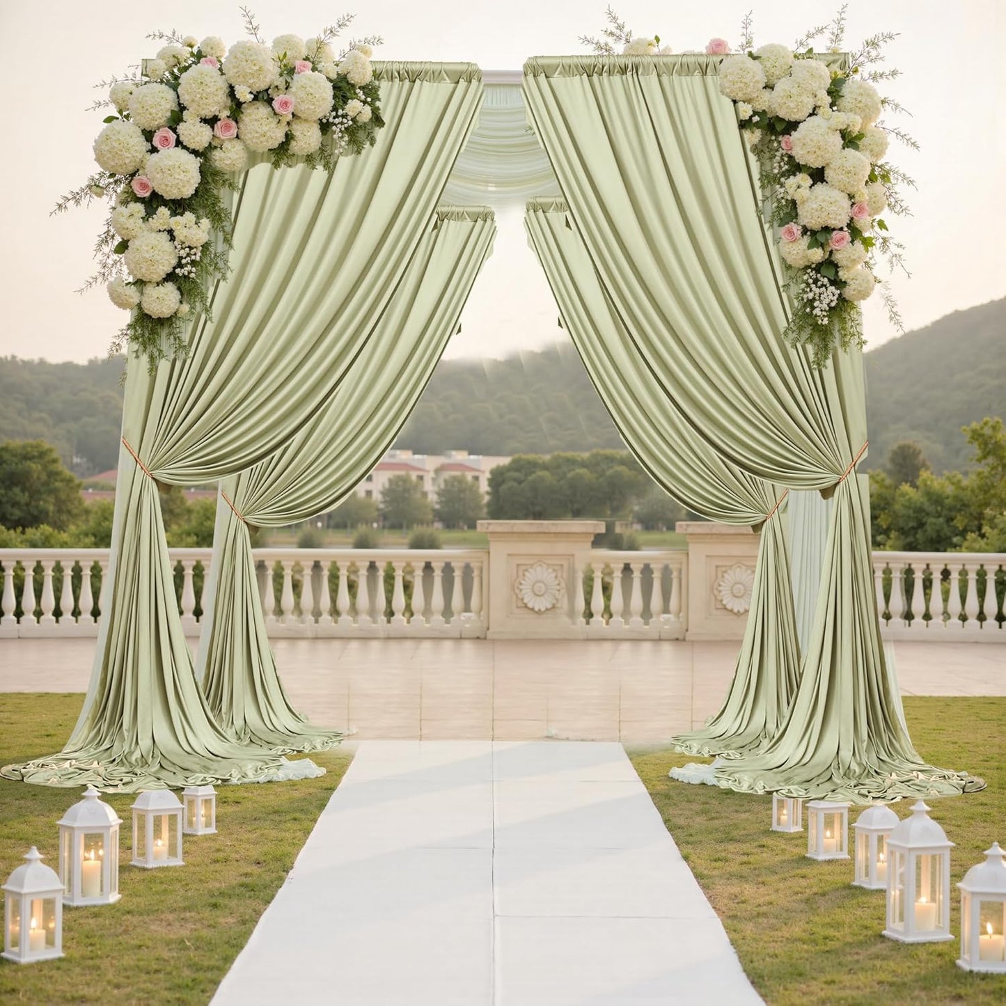 30 ft x 10 ft Wrinkle Free Sage Green Backdrop Curtain for Parties, Thick Green Polyester Photo Backdrop Drapes for Baby Shower Wedding Engagement Birthday Party Backdrop Stand,5ft x 10ft 6 Panels