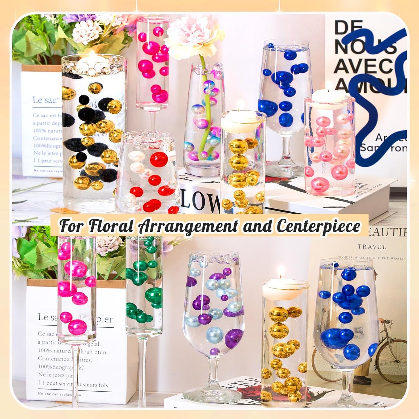 300Pcs Pearl Vase Filler, Green No Hole Faux Pearl Beads for Centerpieces Vases, Candle Centerpieces, Wedding Birthday Party Home Decor 8/10/14/20mm