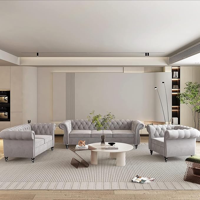 Chesterfield 3 Seater Sofa, Modern Velvet Tufted Couch 3 Seater - Image 8