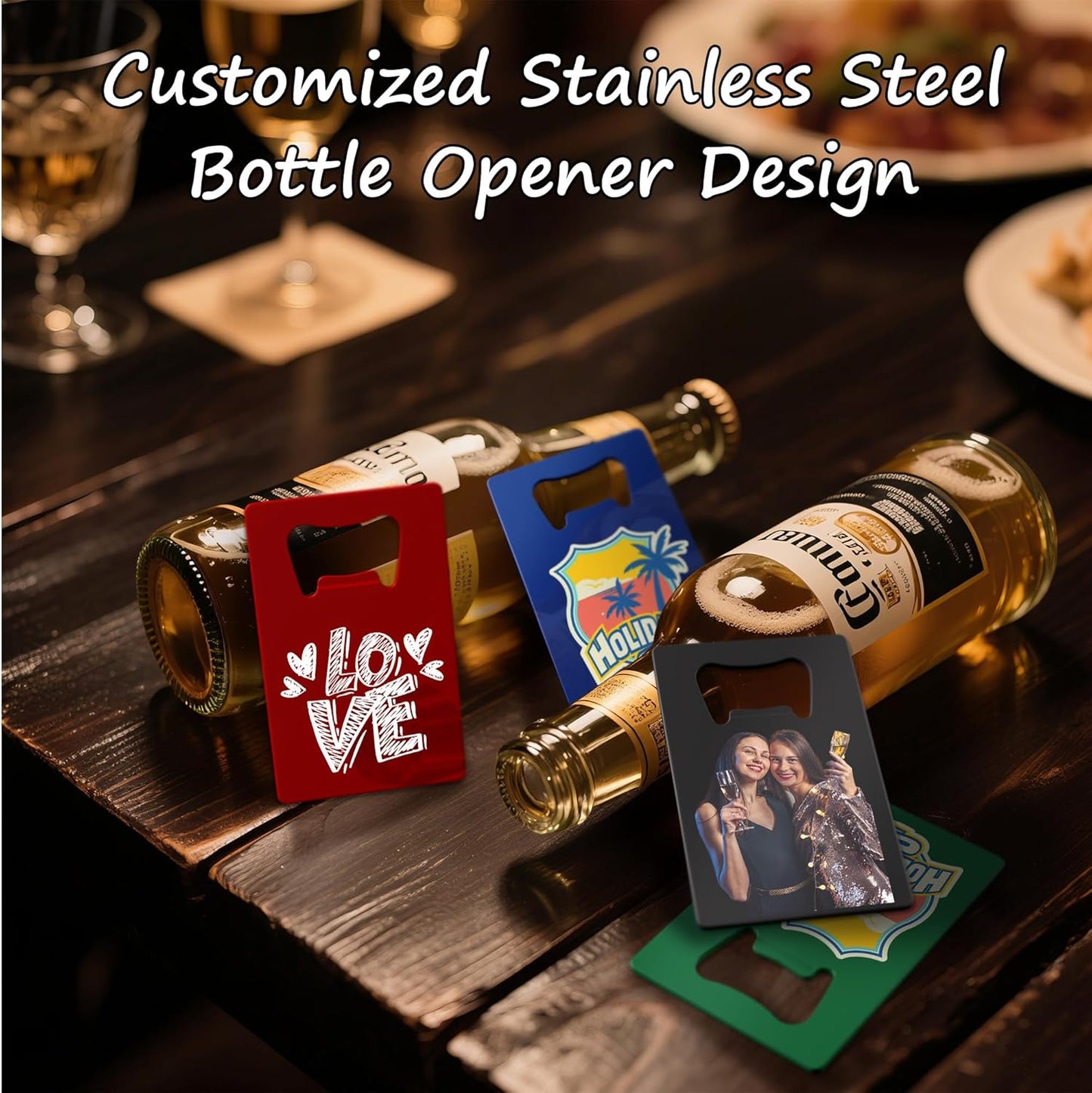 Personalized Credit Card Bottle Opener, Custom Stainless Steel Beer Bottle Opener, Upload Your Name/LOGO/Text, for Wedding Favors, Brewery, Bar, Anniversaries, Party (Orange)