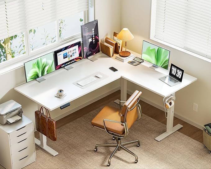 Casaottima 63 Inch Electric L-Shaped Standing Desk, Reversible Corner Desk - Image 8