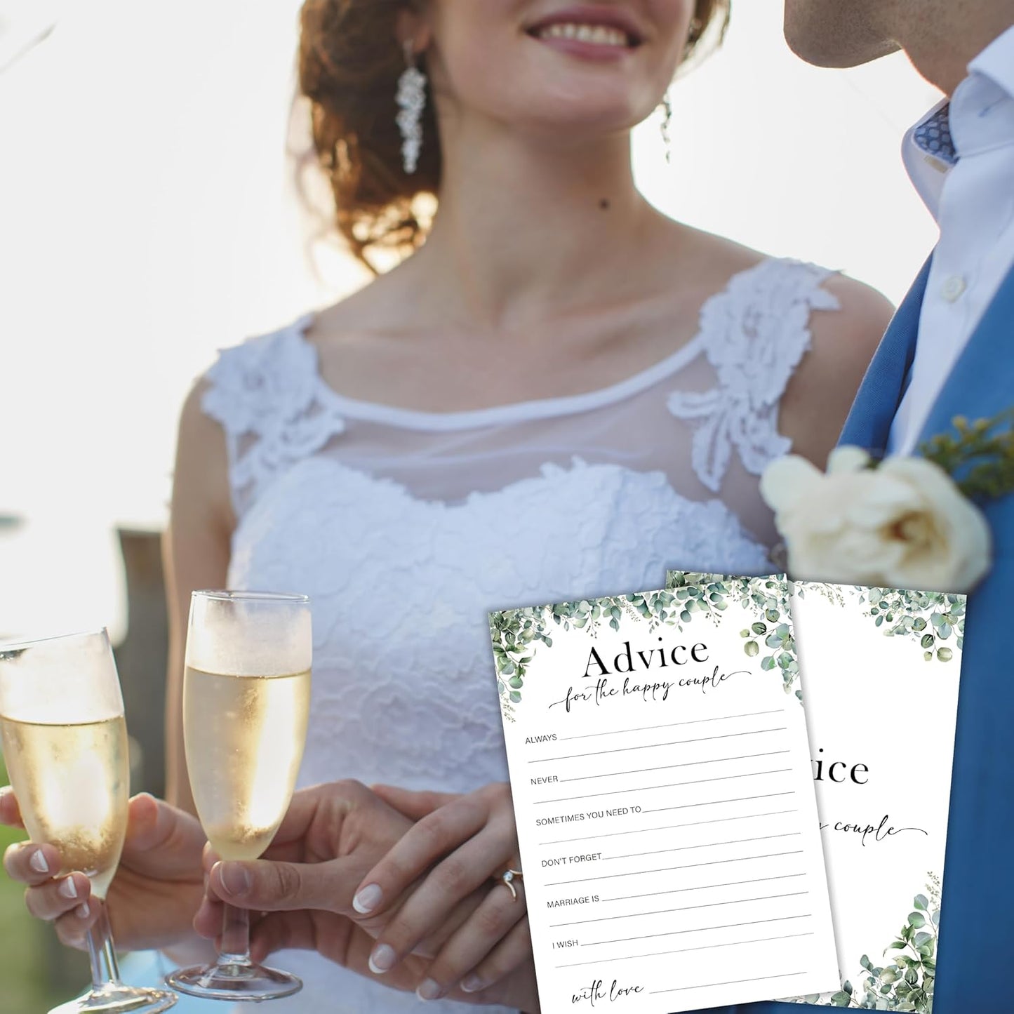 Eucalyptus Bridal Shower Game Cards - Advice for The Happy Couple, Wedding Advice and Wishes for The Mr and Mrs Bridal Shower Games for 30 Guests, Engagement Activity Supplies & Favor/A17