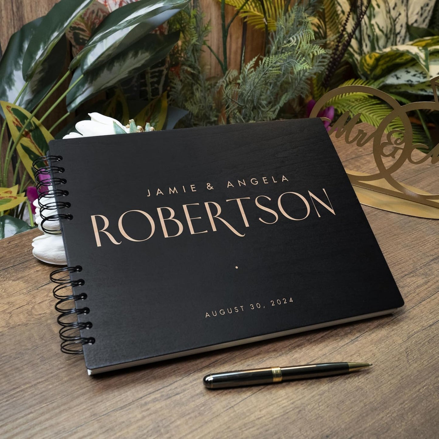 Personalized Wood Wedding Guest Book - 5 Colors/Finishings, 2 Sizes, 12 Designs - Wood Wedding Decorations, Guest Book Signs for Wedding Reception (DESIGN 7)