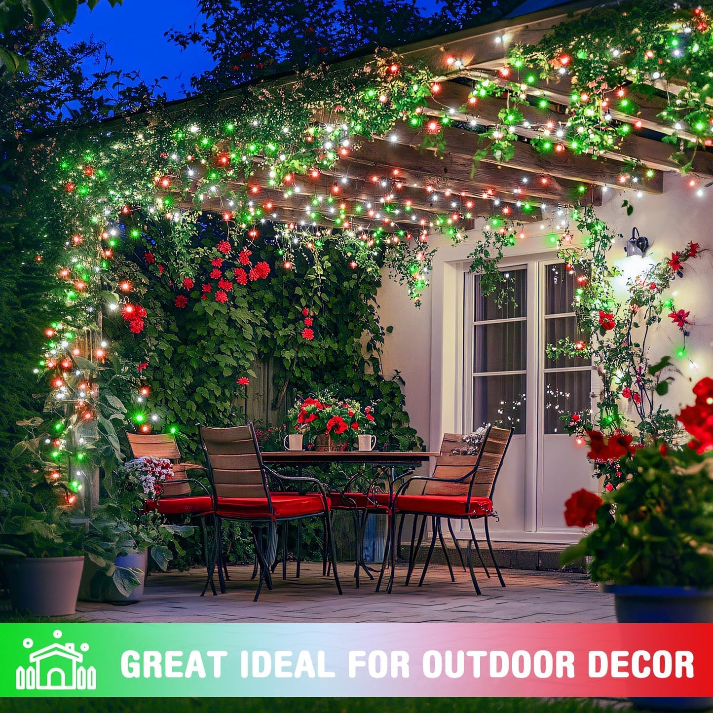 JMEXSUSS 500 LED Red White and Green Christmas Lights, 8 Modes 163ft String Light Plug in with Remote Control, Clear Wire Christmas String Lights Outdoor Waterproof for Outside Tree Yard Wedding