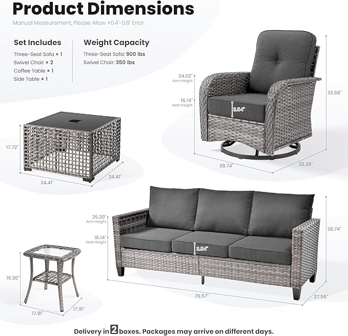 ovios 5 Pieces Patio Furniture Set, Outdoor Wicker Sofa Couch - Image 8