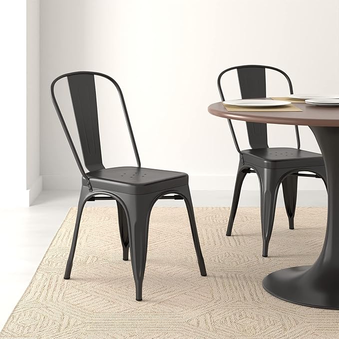 Amazon Basics Metal Dining Chairs, Indoor/Outdoor, Matte Black - Image 8