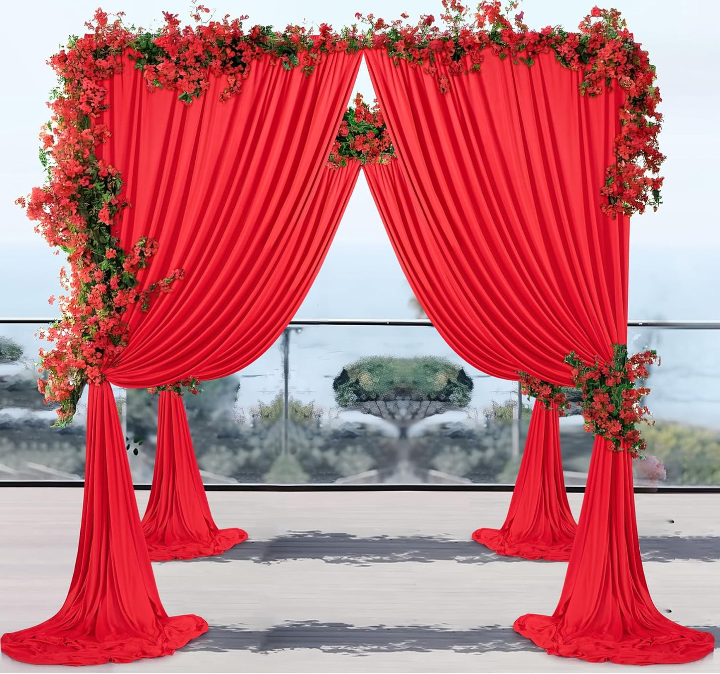 Outpain 30 ft x 8 ft Red Backdrop Curtain Panels, 6 Panels 5 ft x 8 ft Wrinkle Free Polyester Photography Backdrop Drapes, Wedding Party Home Decoration Supplies
