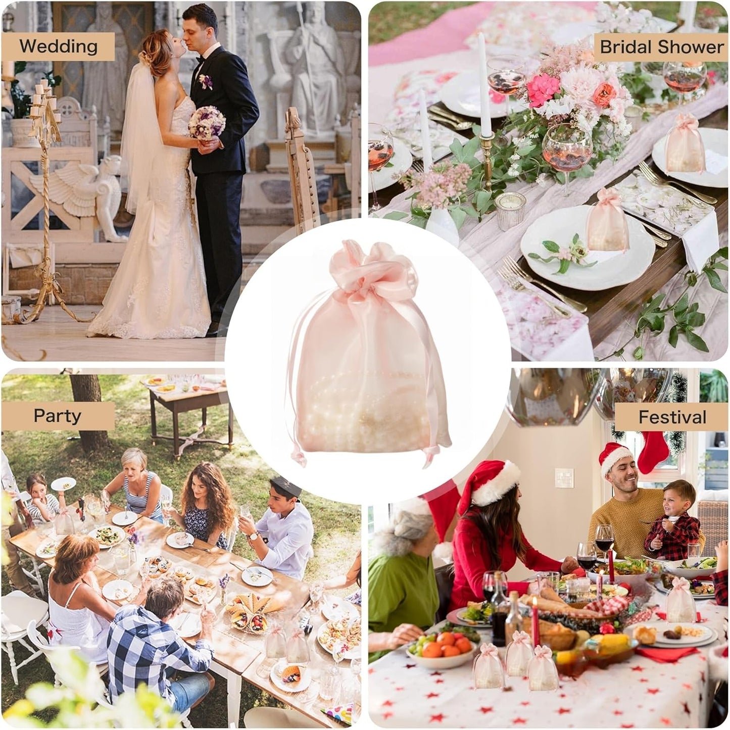 QIANF 20 Pcs Pink Small Organza Bags 6X9 inch for Wedding Favors with Drawstring, Mini Mesh Gift Bags Jewelry Pouch for Candy Bridal Shower Party Favor Baby Shower Christmas