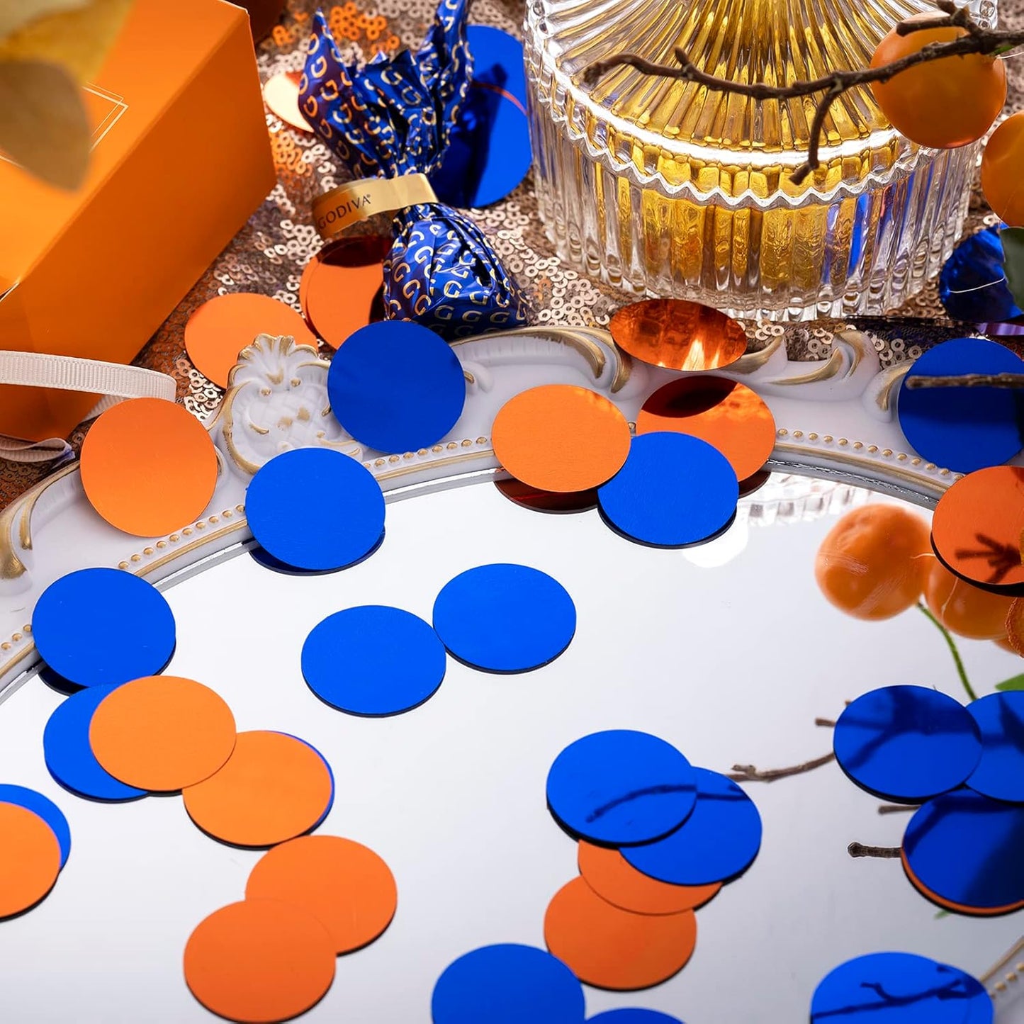 Orange Blue Table Confetti Party Decorations Metallic Circle Dot Confetti, 1.2 Inch, 300pcs