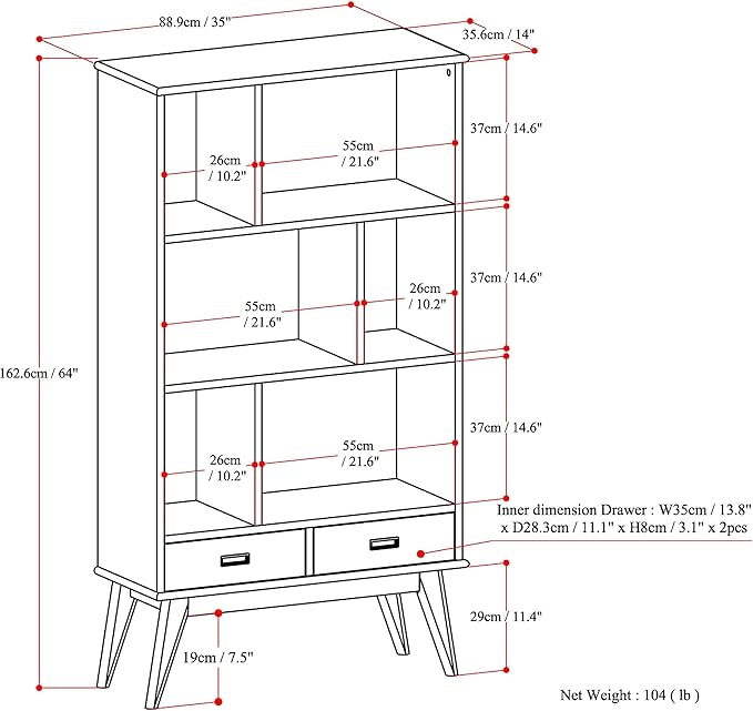 SIMPLIHOME Draper 35 inch Mid-Century Modern Bookcase and Storage Unit in - Image 13
