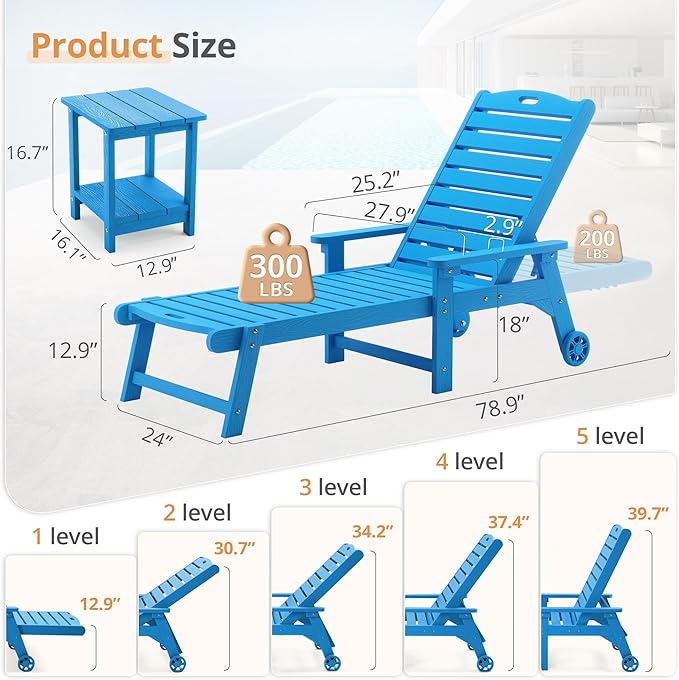 LUE BONA Lounge Chair Outdoor, HDPS Chaise Lounge Outdoor - Image 7
