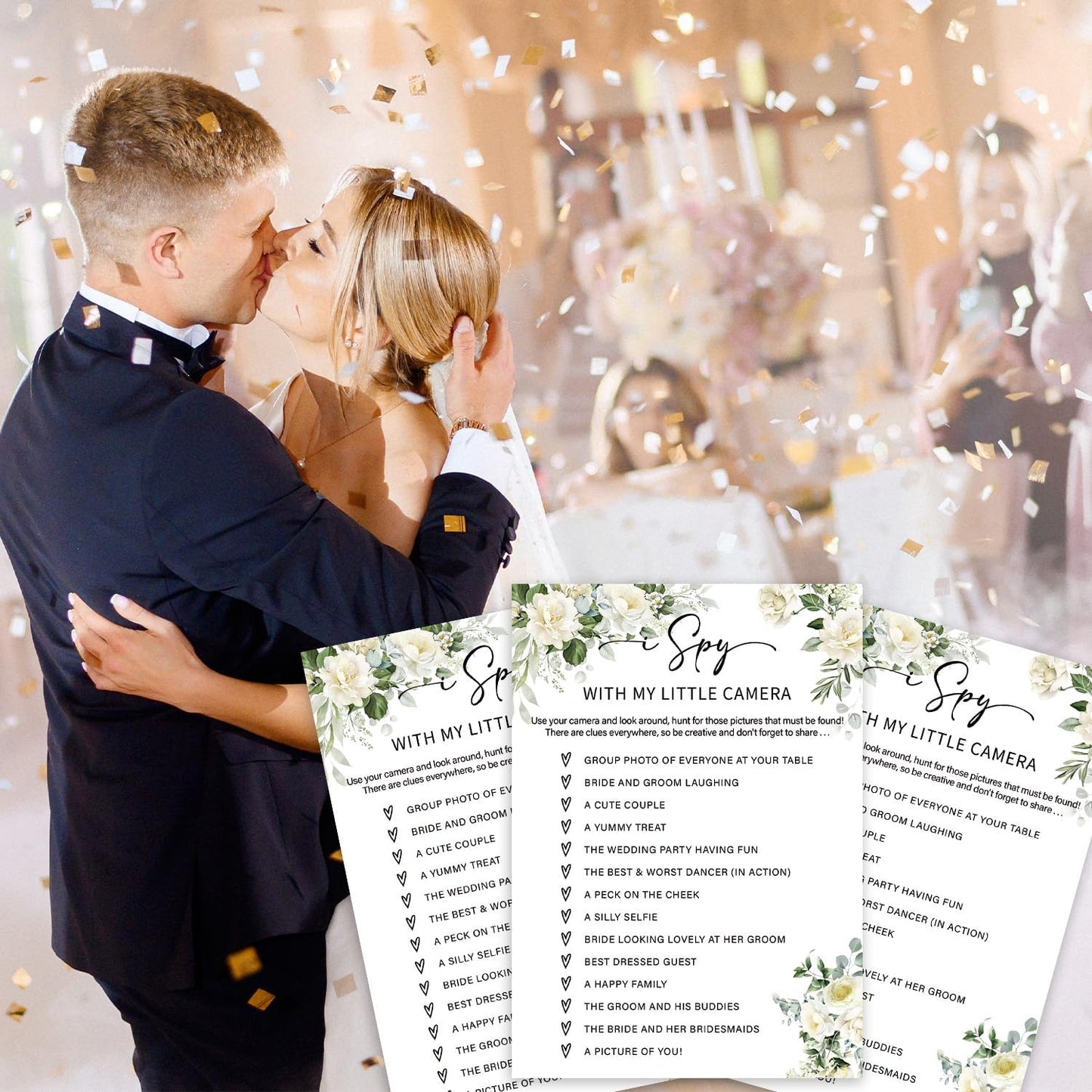 Eucalyptus Bridal Shower Games 30 Guests, I Spy with My Little Camera Bridal Games for Showers, White Rose Wedding Engagement Party Activity Party Supplies/Green-06