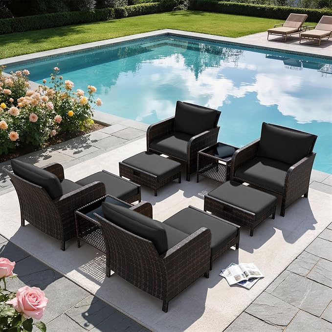LEVELEVE Patio Conversation Set 5 Piece, Balcony Furniture Outdoor PE Rattan - Image 9