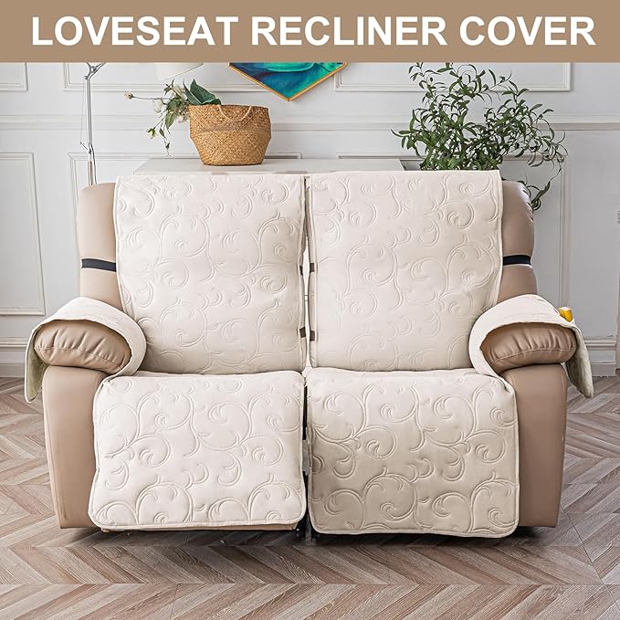 100% Waterproof Loveseat Recliner Cover, 4-Piece Split Reclining Couch Covers - Image 7