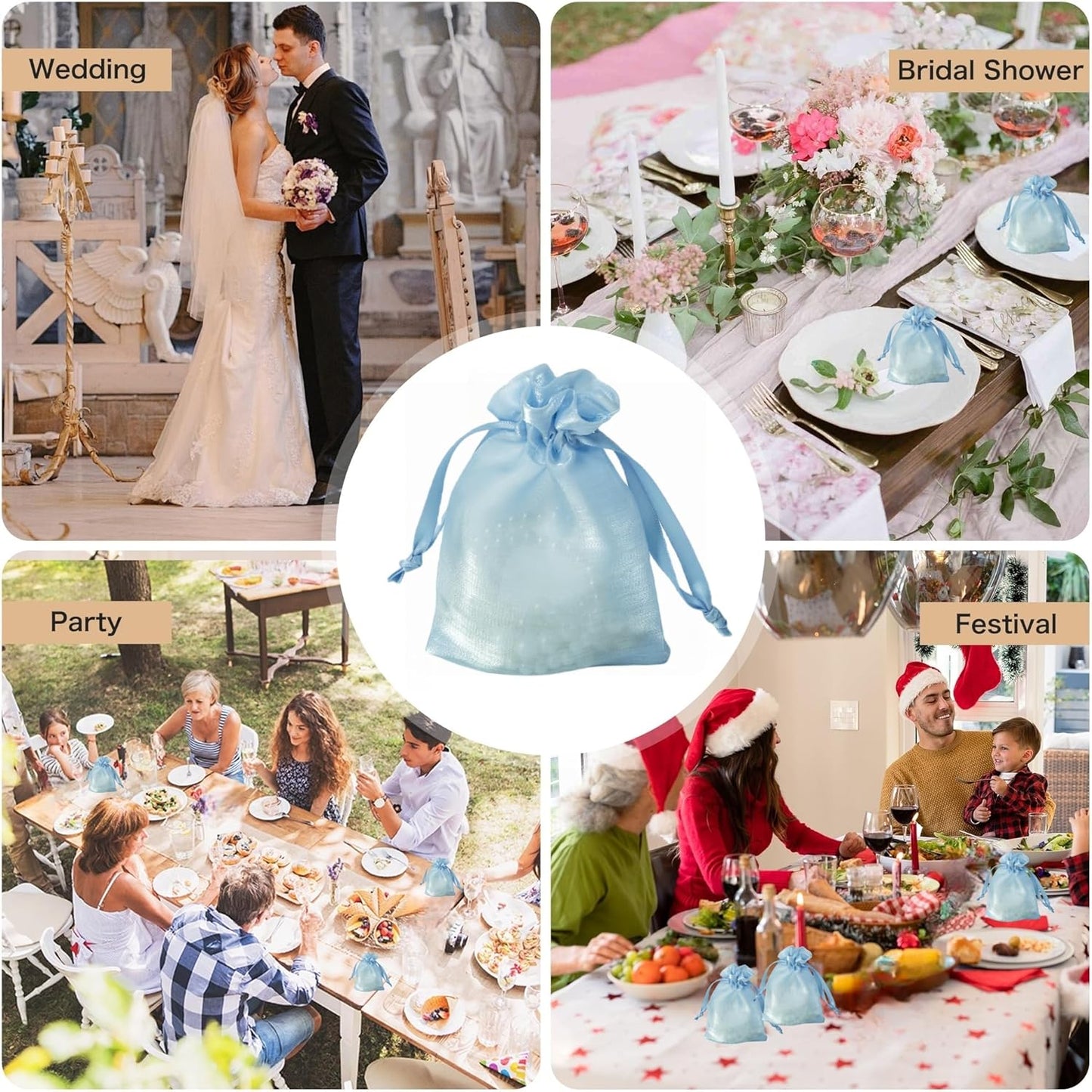 20 Pcs Blue Small Organza Bags 4X6 inch for Wedding Favors with Drawstring, Mini Mesh Gift Bags Jewelry Pouch for Candy Bridal Shower Party Favor Baby Shower Christmas