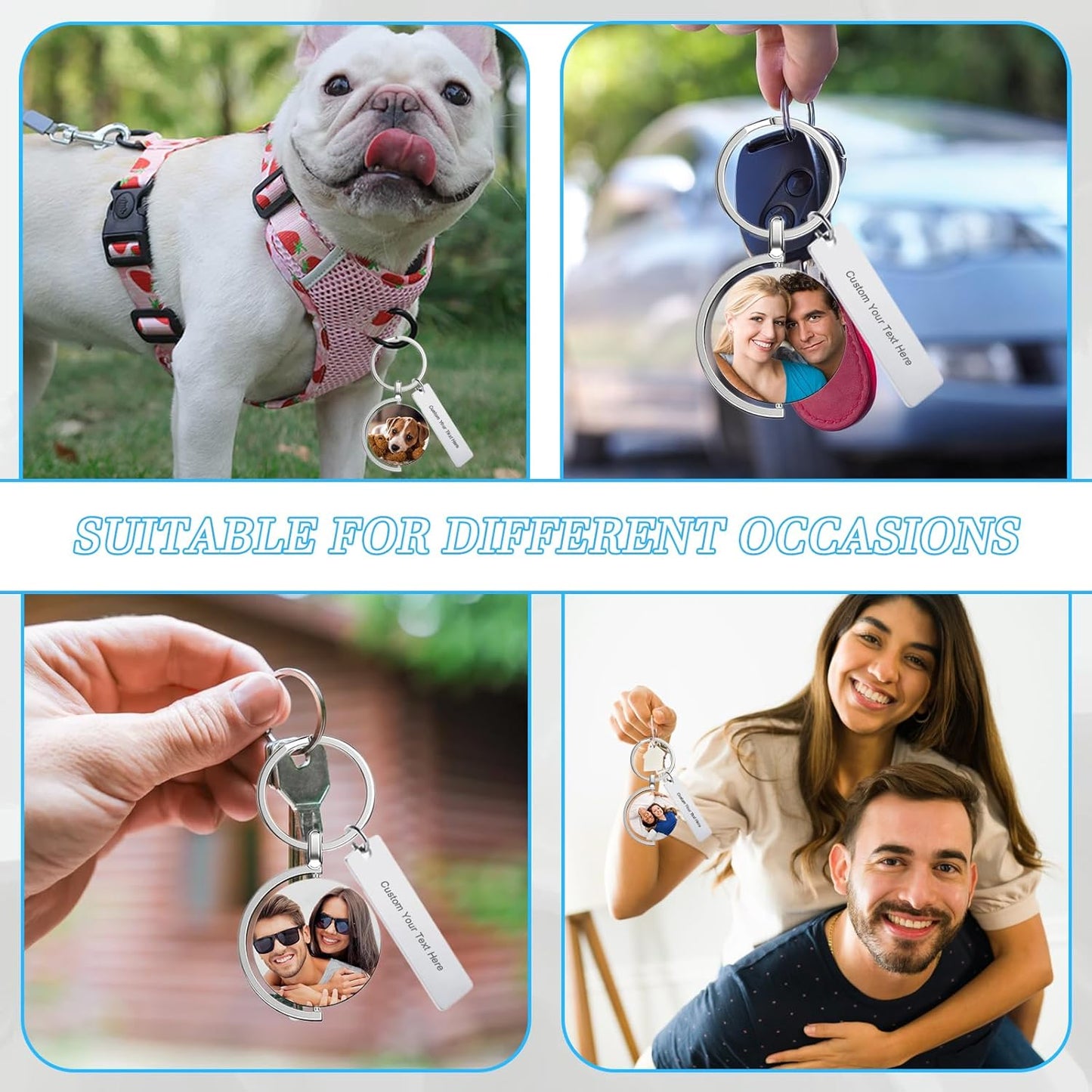 Custom Keychain with Picture Double-sided Personalized Photo Text Keychain, Gift for Anniversary Birthday Christmas