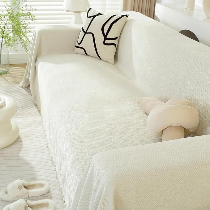 DREAMINGO Modern Minimalism Couch Cover Pets Loveseat Protector Cream White - Image 7