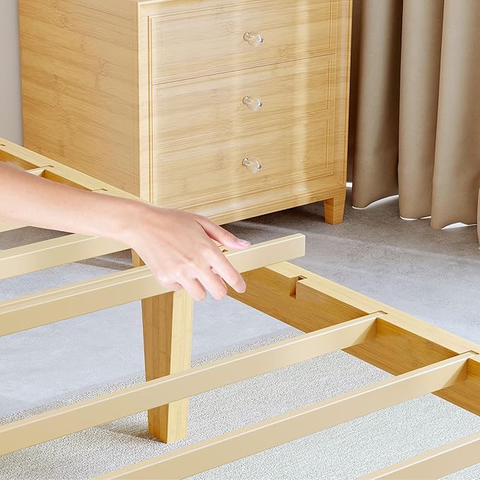 BOSRII 14in High Solid Bamboo Wood Platform Twin XL Bed Frame - Image 9