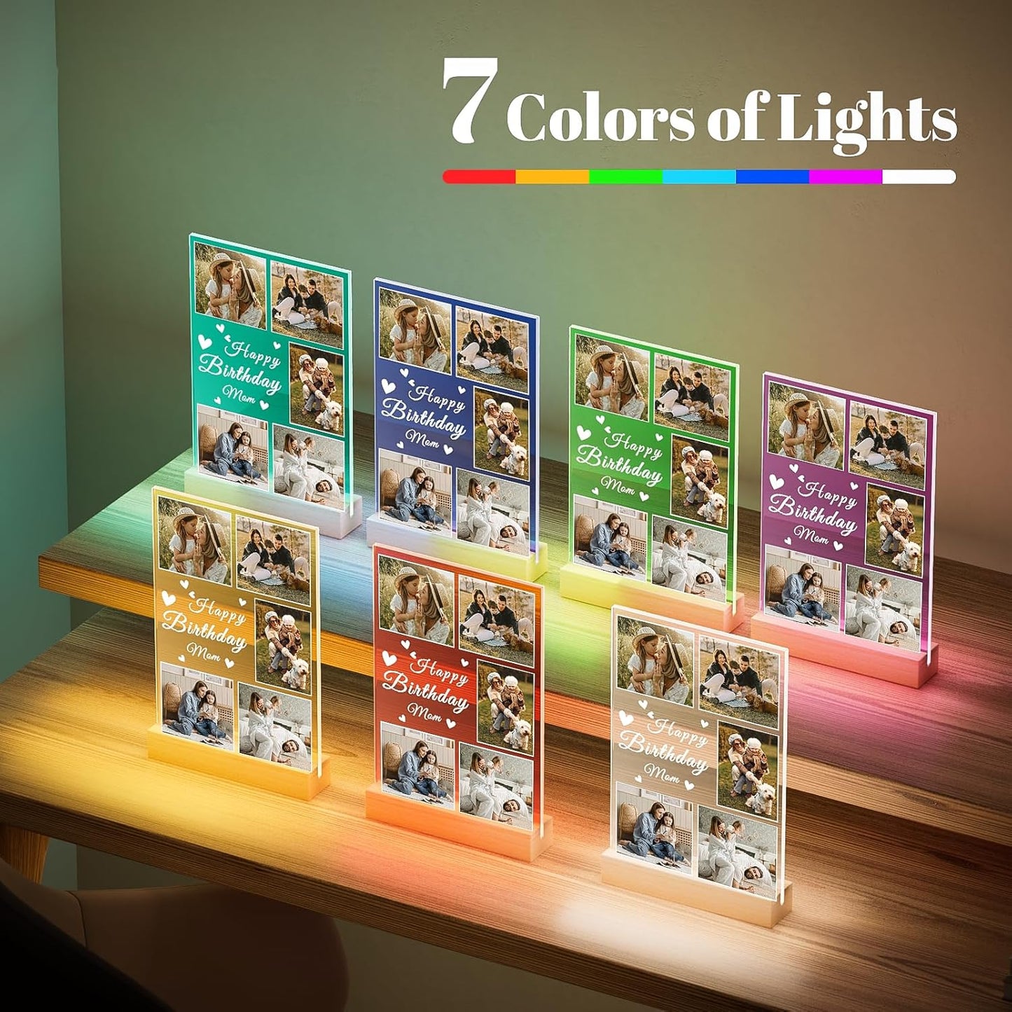 Personalized Birthday Gifts for Mom from Daughter Son, Custom Collage Picture Frames with Night Light, Customized Acrylic Plaque Photo Frame, Personalized Photo Gifts for Mom, Baby, Kids, Family