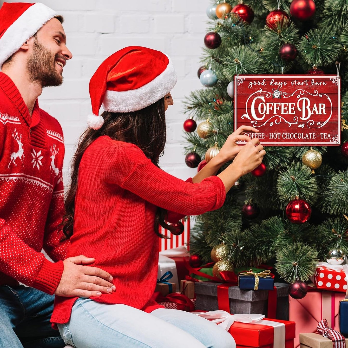 Vintage Christmas Coffee Bar Tin Sign - Kitchen Decor - Tea Bar Accessories - Hot Chocolate - Retro Tin Sign - Home Coffee Corner Decor - 12x16Inch