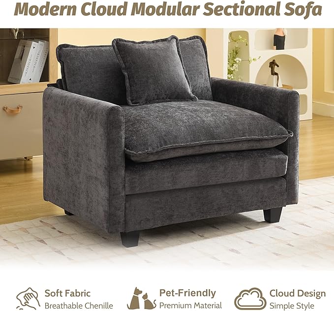 WUTUTUEE 41'' Modern Chenille Oversized Chair, Upholstered Accent Living Room - Image 7