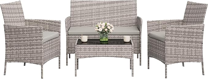 4-Piece Outdoor Furniture Set, PE Rattan Wicker Chairs - Image 7
