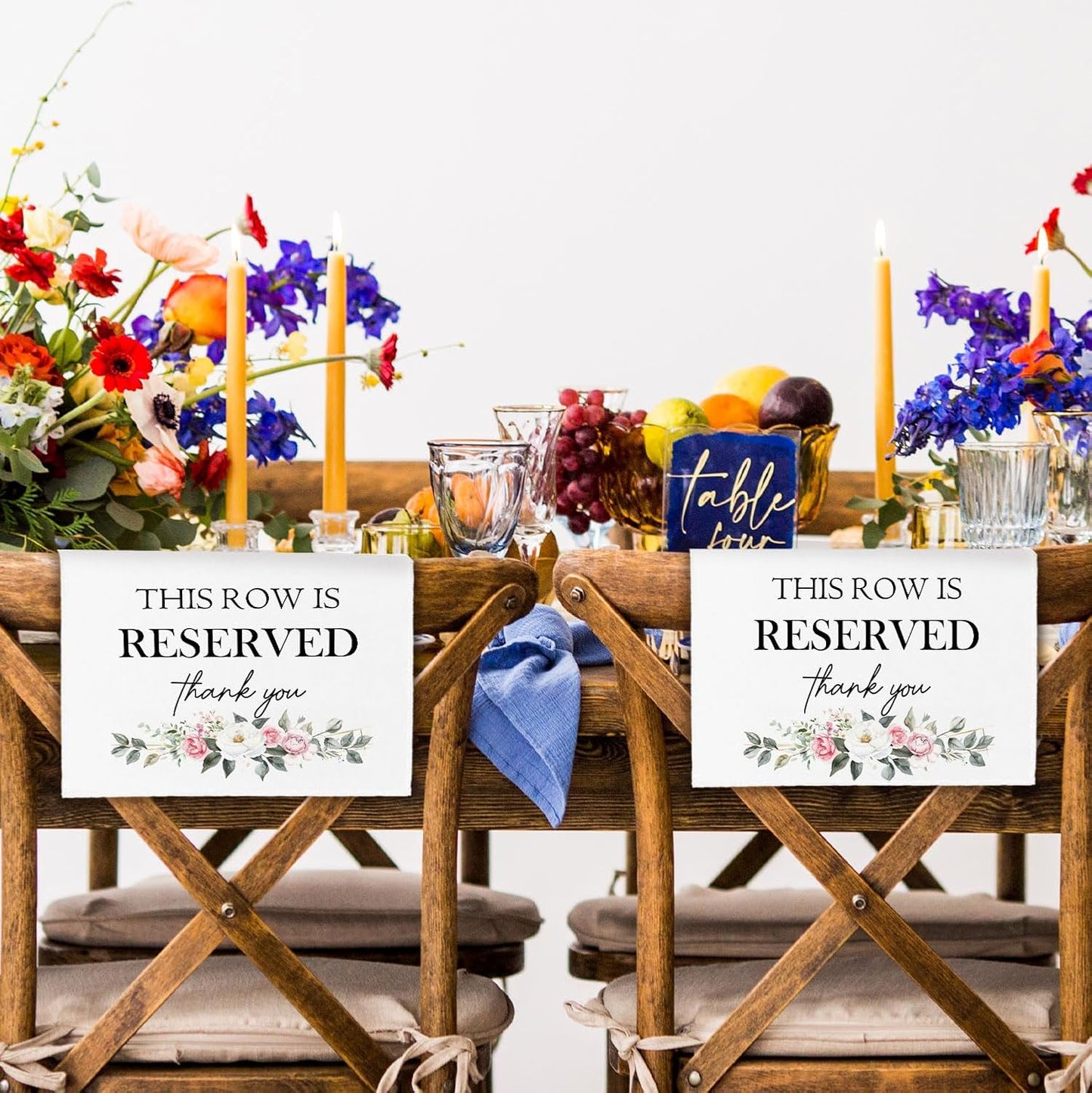 Reserved Seating Chair Signs, This Row Is Reserved Pew Cloths Seating Placeholder for Church Pews, Wedding Decorations for Reception Parties Celebrations Event Meetings (Pink Floral, 4 PCS)