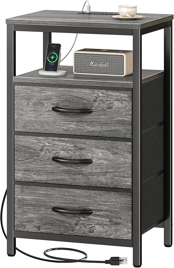 Huuger Nightstand with Charging Station, 27.6 Inch End Table Bedside Table with - Image 9