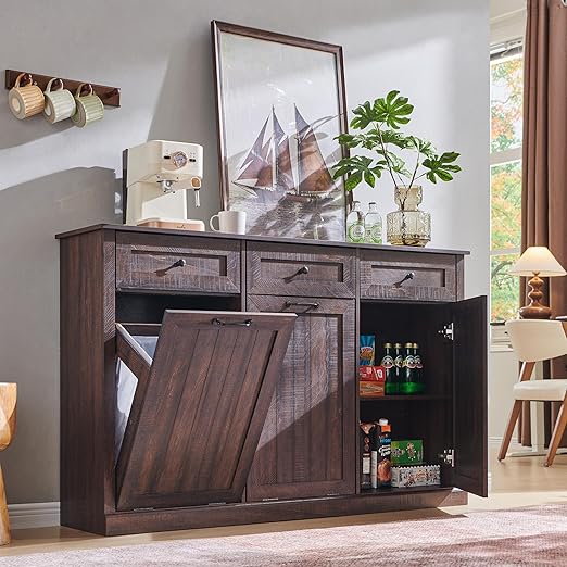 IFGET Triple Tilt Out Trash Can Cabinet, 20 Gallon Farmhouse Laundry Hamper - Image 7