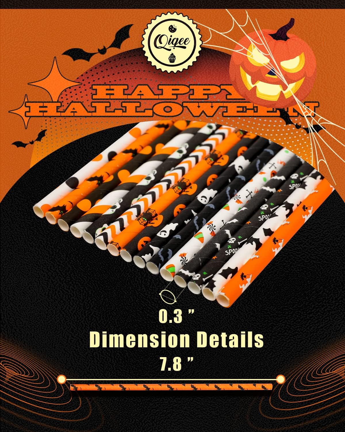 Halloween Paper Straws for Drinking Disposable Straws 150pcs Disposable Straws Bulk(10 Pattern) qiqee