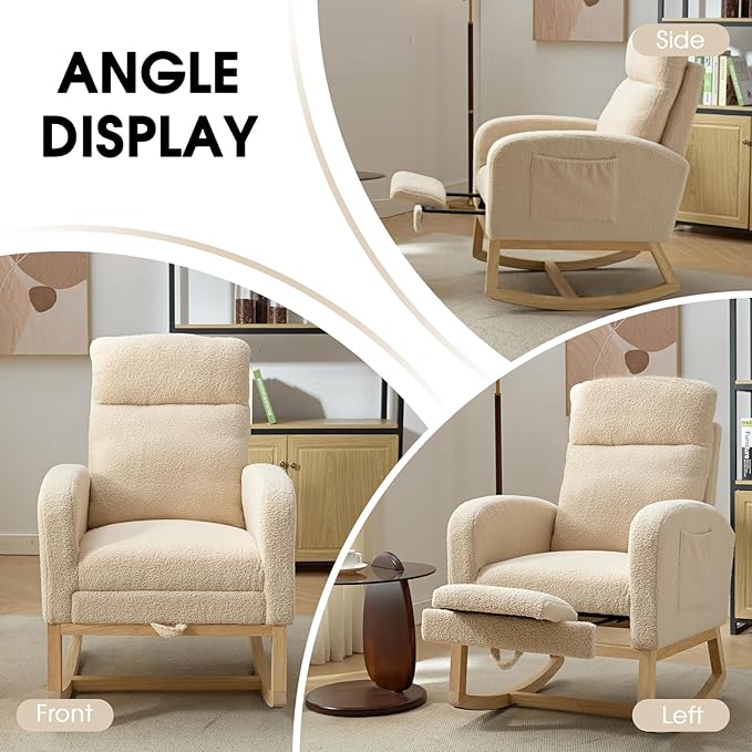 NIOIIKIT Modern Nursery Rocking Chair, Teddy Upholstered Rocking Chair - Image 8