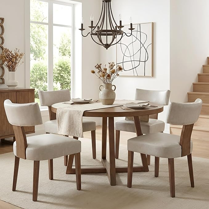 HNY Mid Century Modern Dining Chairs Set of 6, Farmhouse PU Leather Upholstered - Image 8