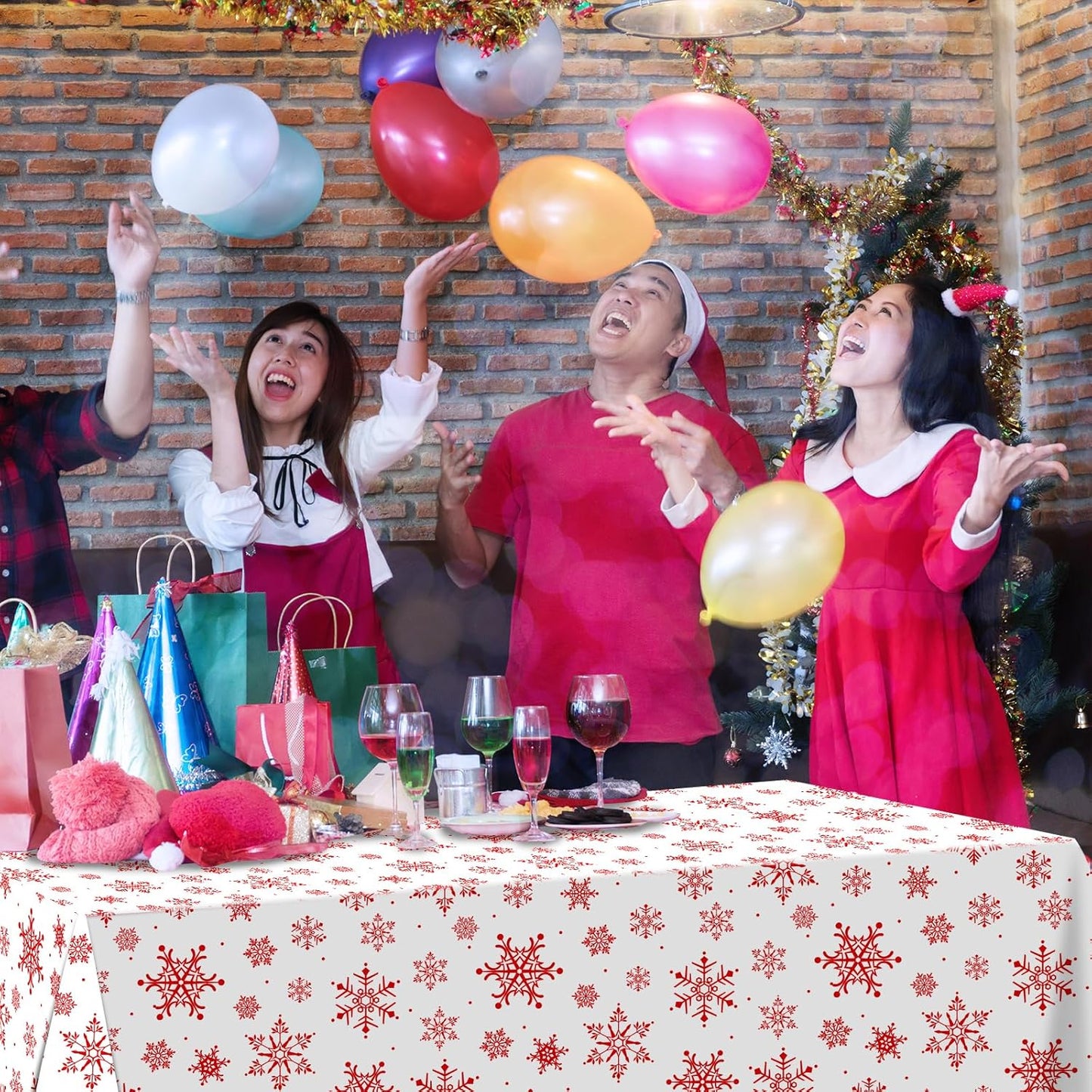 12 Pieces Christmas Snowflake Plastic Party Tablecloth Decorations,54x108 inch Disposable White Red Rectangle Snowflake Xmas Table Cover Backdrop for Winter Christmas Holiday New Year Party Supplies