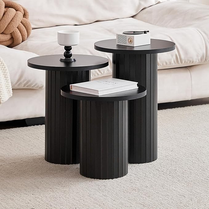 Round Side Tables Set of 3, Circle Modern Fluted Nesting Coffee Table, Accent - Image 8