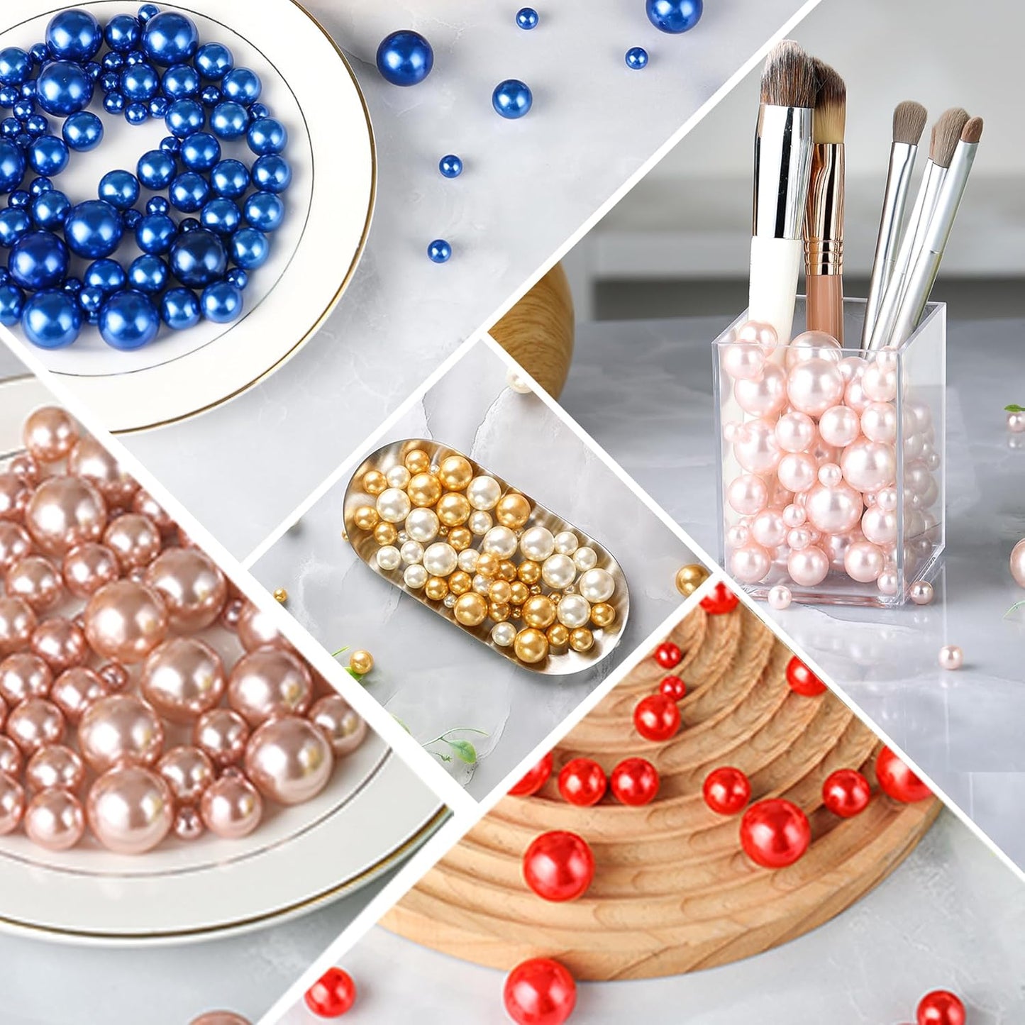 260Pcs Greyrose Glossy Beads for Centerpiece Decor, Artifical Pearls Vase Filler, No Hole Round Pearl Beads for Wedding Birthday Christmas Party Home Decor(18mm 14mm 6mm)