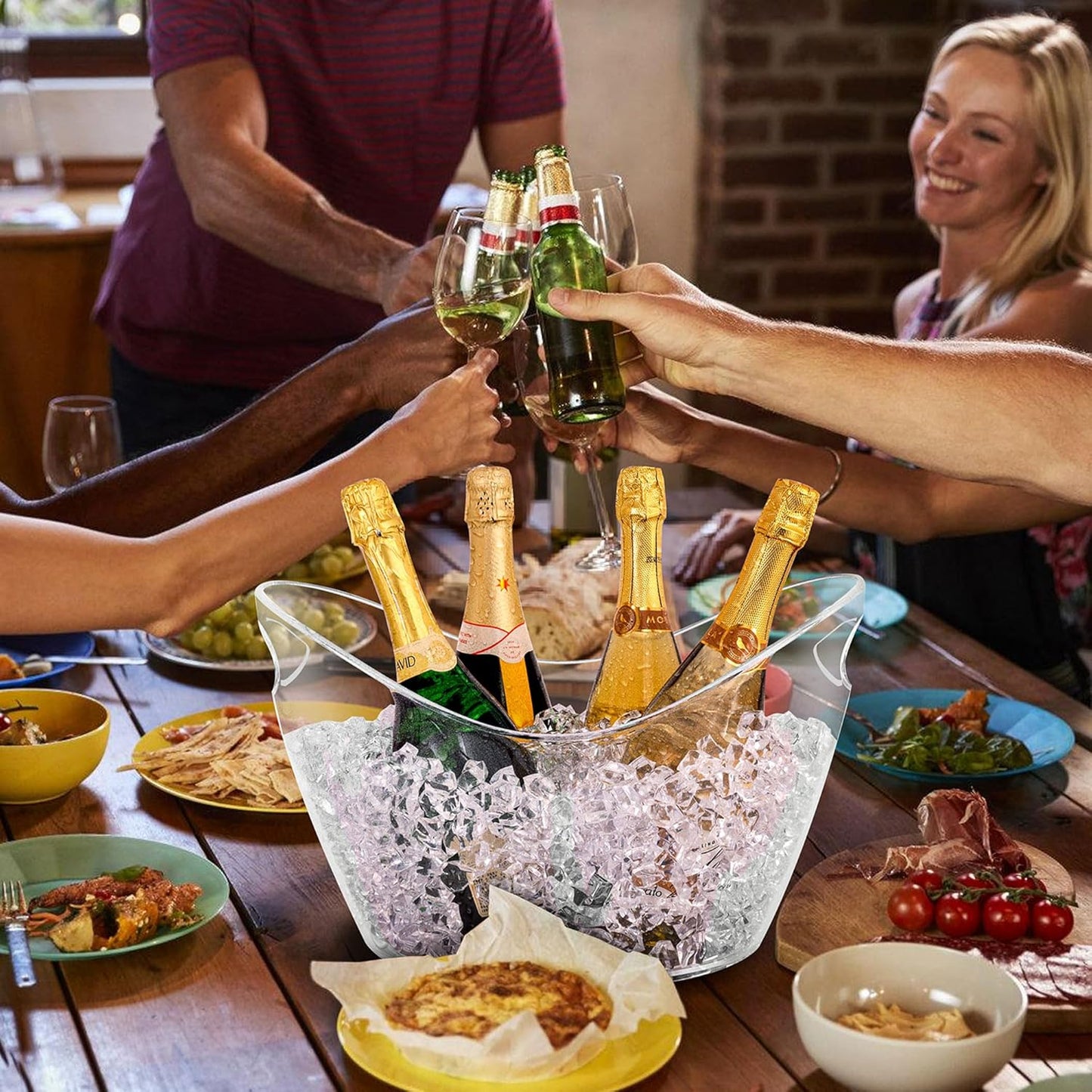 BARsics Large 3-Gallon Clear Plastic Ice Bucket, Beverage Tub for Parties (Pack of 2)