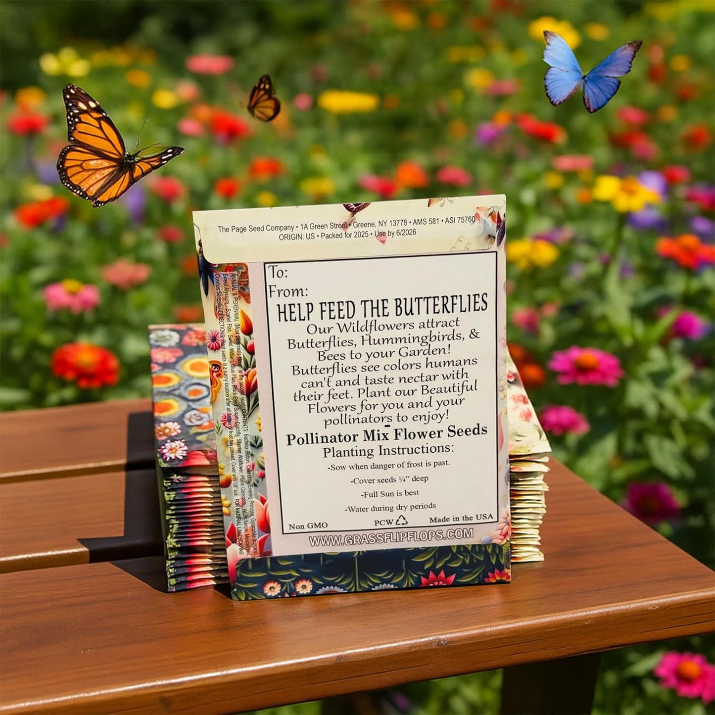Pollinator Paradise Seed Mix (20 Packs) Seeds Packets for Humming Birds, Butterflies and Bees - Ideal for Wedding Party Favors Bridal Shower School Events Thank You Corporate Event Memorials
