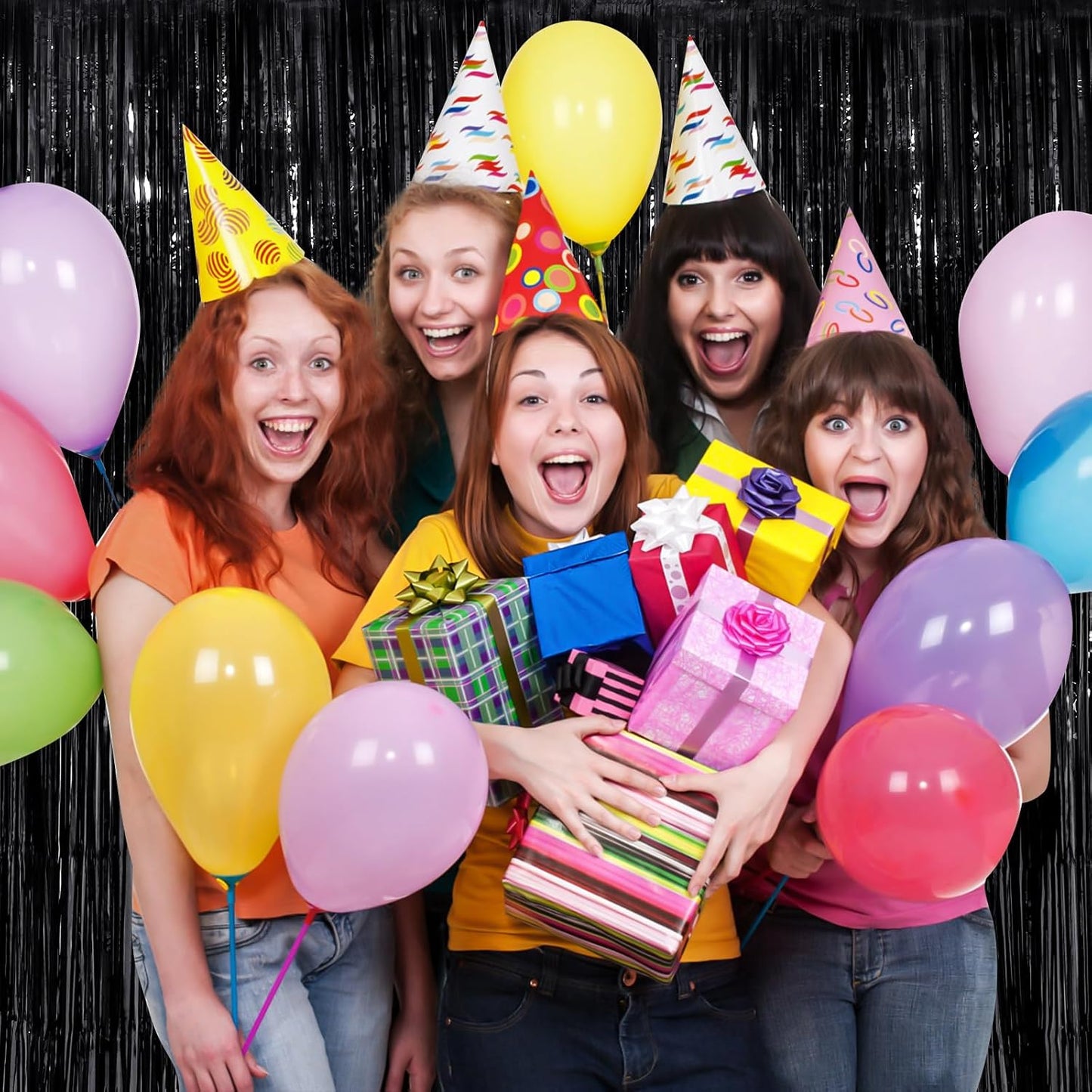 Black Fringe Curtain Party Streamers 2Pack 3.3x8.3 Ft Foil Fringe Backdrop Curtains for Birthday Wedding Bridal Baby Shower Halloween Decor Tinsel Streamers Black Party Decorations Door Streamers