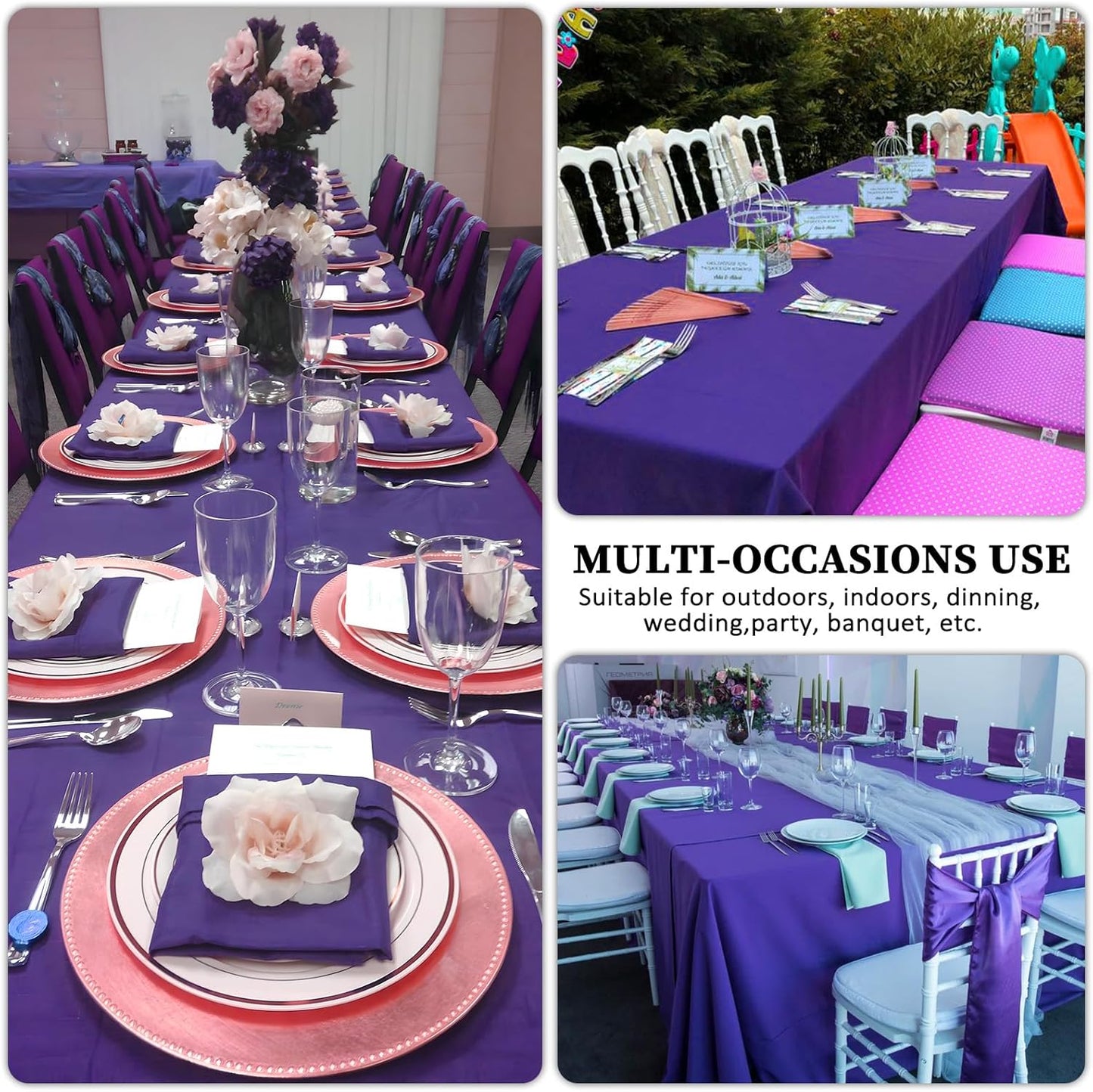 8 Pack Purple Tablecloth 60 x 102 Inch Rectangular Tablecloths for 6 Foot Rectangle Tables, Wrinkle Resistant Purple Table Cloth Washable Polyester Fabric Table Covers for Buffet Wedding Party Banquet
