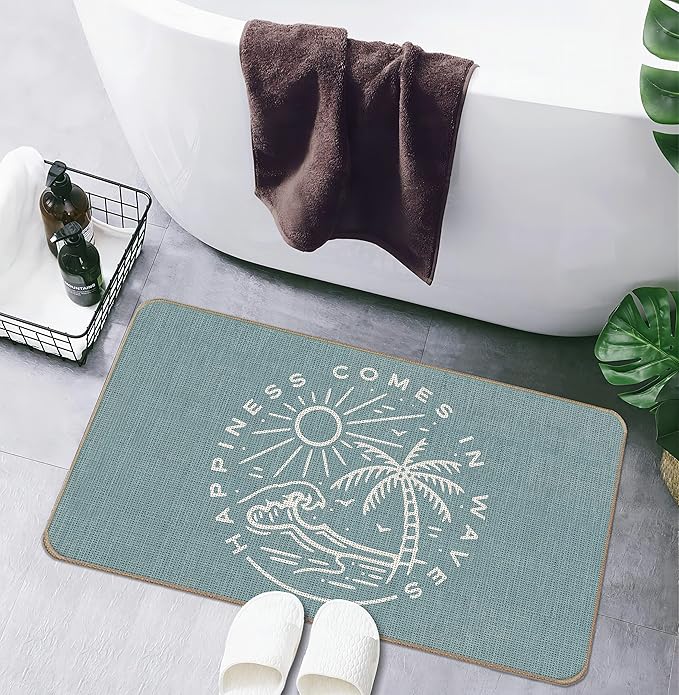 Summer Beach House Happiness Comes in Waves Blue Rustic Door Mat Doormat - Image 5