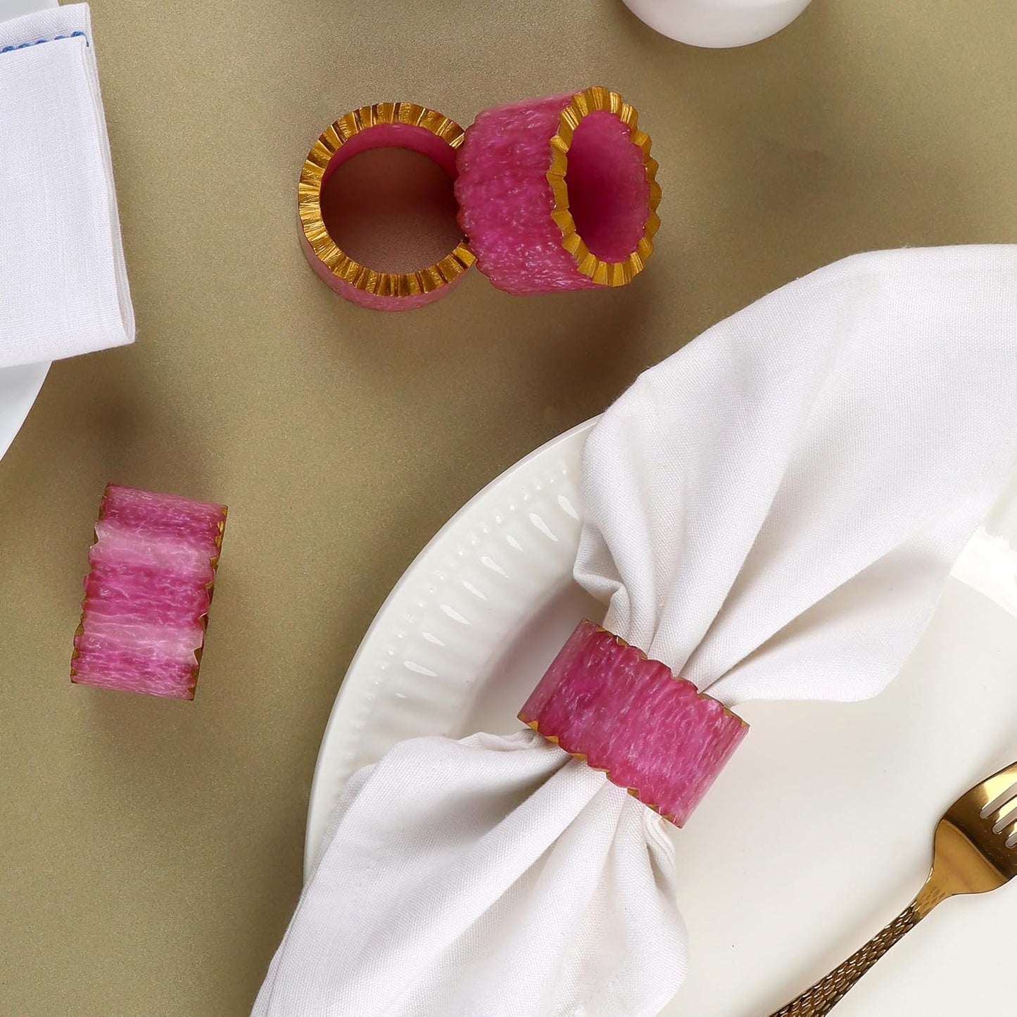 Napkin Rings Set of 12 - Handmade Epoxy Resin Napkin Holders | Elegant Table Decor for Dining, Weddings & Parties | Durable & Stylish Farmhouse Napkin Rings (Pink Gold) - ALPHA Living HOME