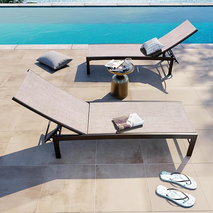 Crestlive Products Lounge Chair Outdoor Set of 2, Metal Pool Chaise Lounge - Image 9