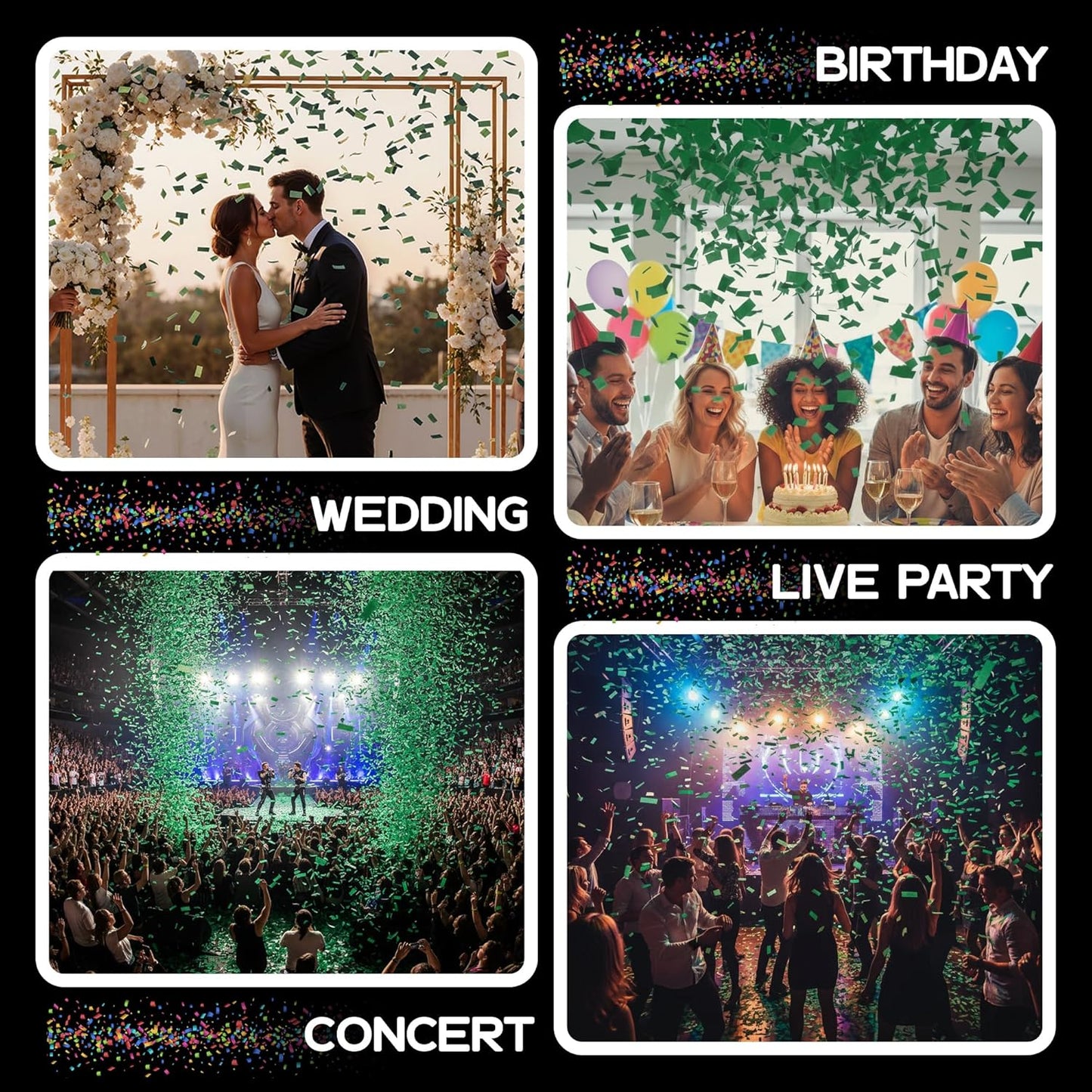 Ultimate Confetti, Rectangular Biodegradable Confetti – Dark Green Fluttering Tissue Paper Confetti for Cannon and Launcher use - Wedding Confeti, Birthday, Parties and Live Events - 1 lb, 16 oz